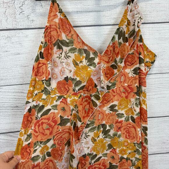 Shein Curve Plus Size Fall Orange Yellow Sleeveless Ruffle Midi Dress Size 4XL - Picture 2 of 7